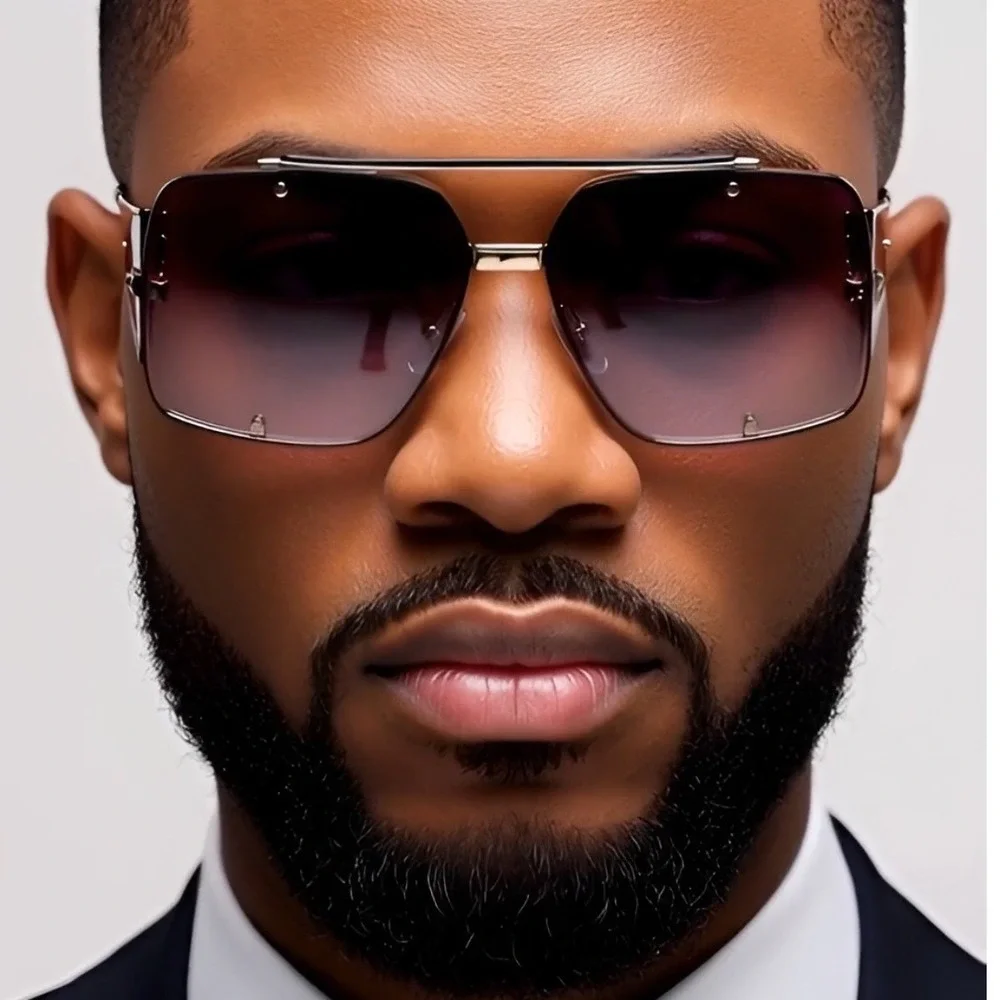 Mens Oversized Square Shield Sunglasses Gradient‎ Lens Gold Frame Lentes Gafas